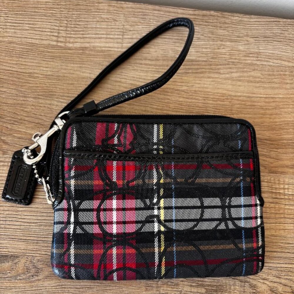 Vintage Y2K Coach Poppy Tartan Plaid Red/Black Crossbody Bag & Matching Wristlet - Picture 9 of 10